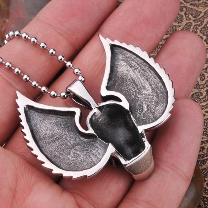 ネックレス ステンレス メンズ ペンダント 羽根 翼 ウィング 羽 スカル