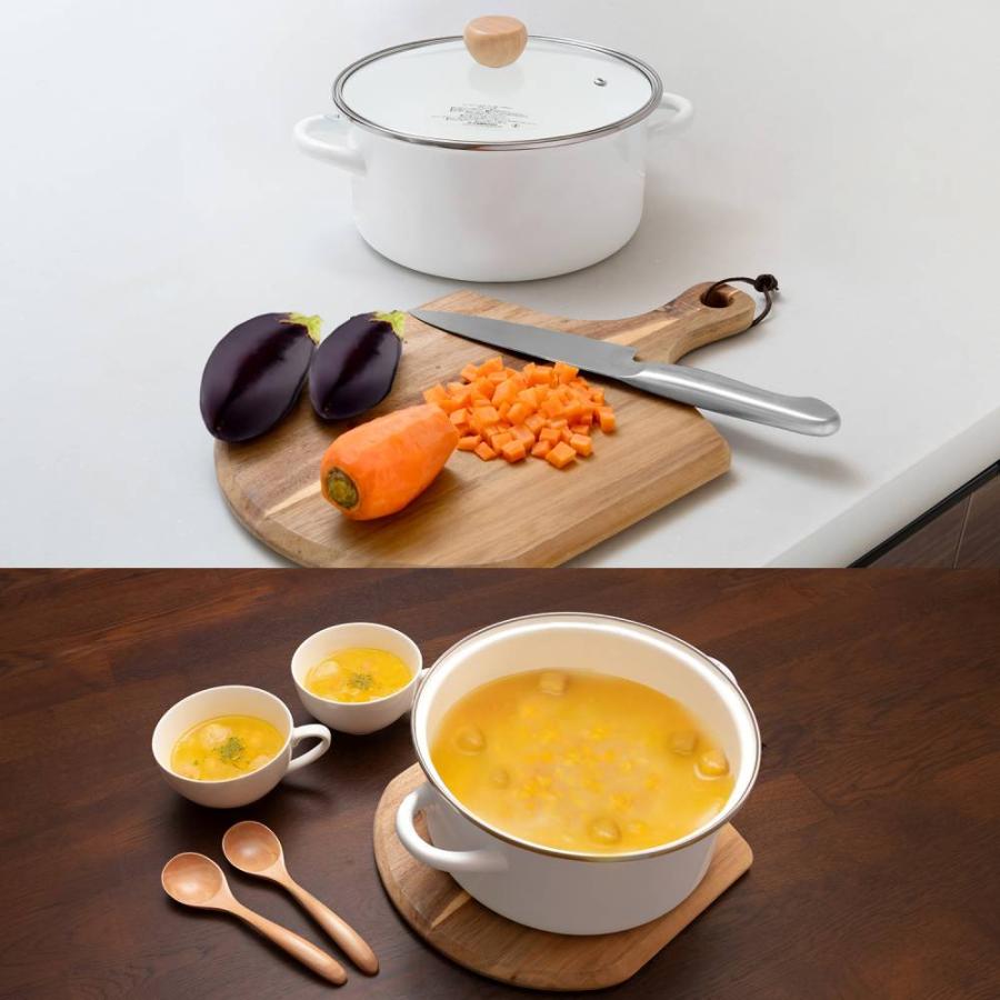 爆買 ホーロー 鍋 キャセロール 22cm IH対応 ガラス蓋付 ホワイト NQ