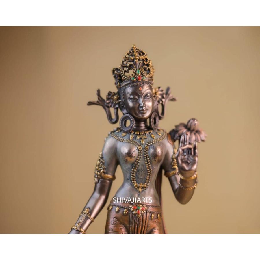 立っているグリーン・緑ターラー菩薩彫像 約30cm チベット女神、仏教