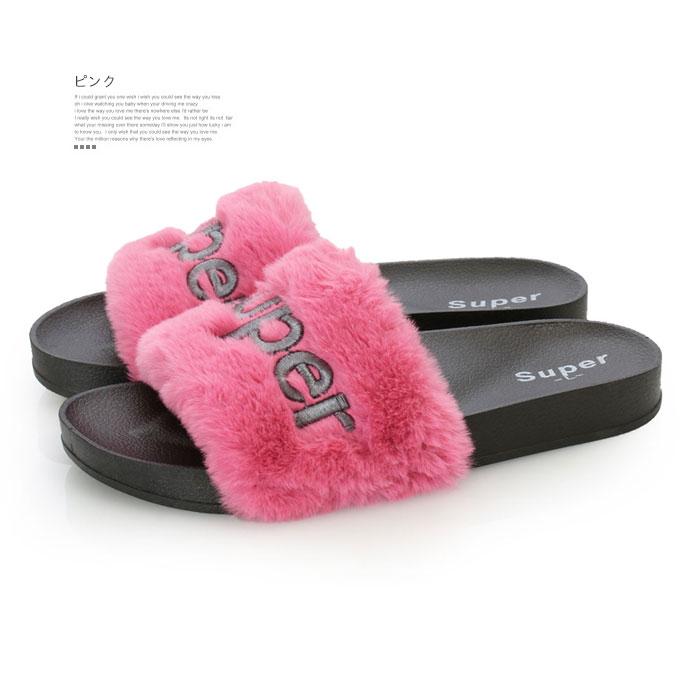 ロゴ入り 軽量 ファー サンダル レディース もこもこ 秋 歩きやすい tk