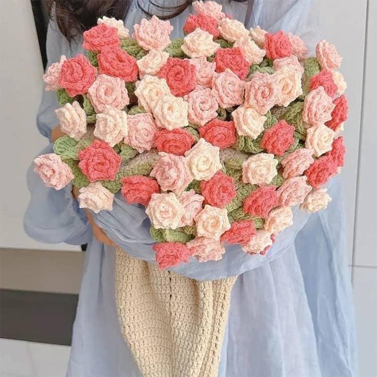 花束ブランケット かぎ針編みキット バラ 毛糸 DIY 手作り ブーケ