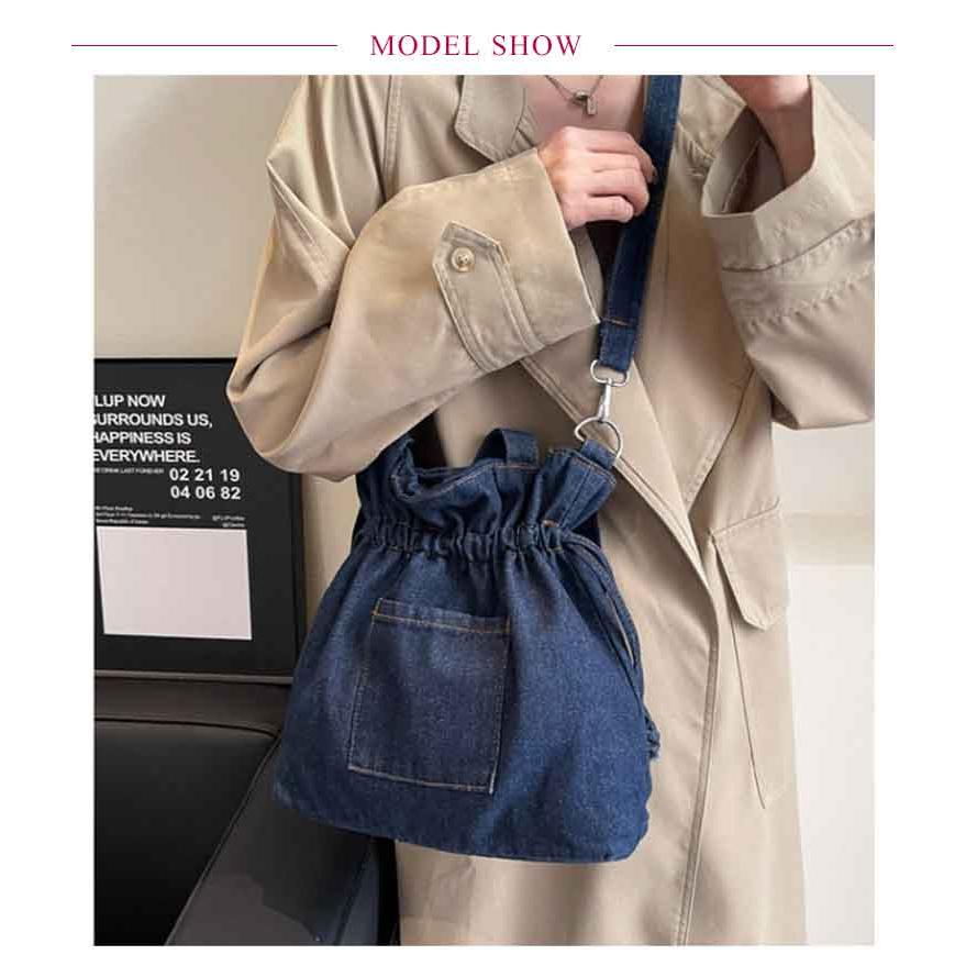 デニム 巾着バッグ ショルダー レディース 巾着 バッグ トートバッグ