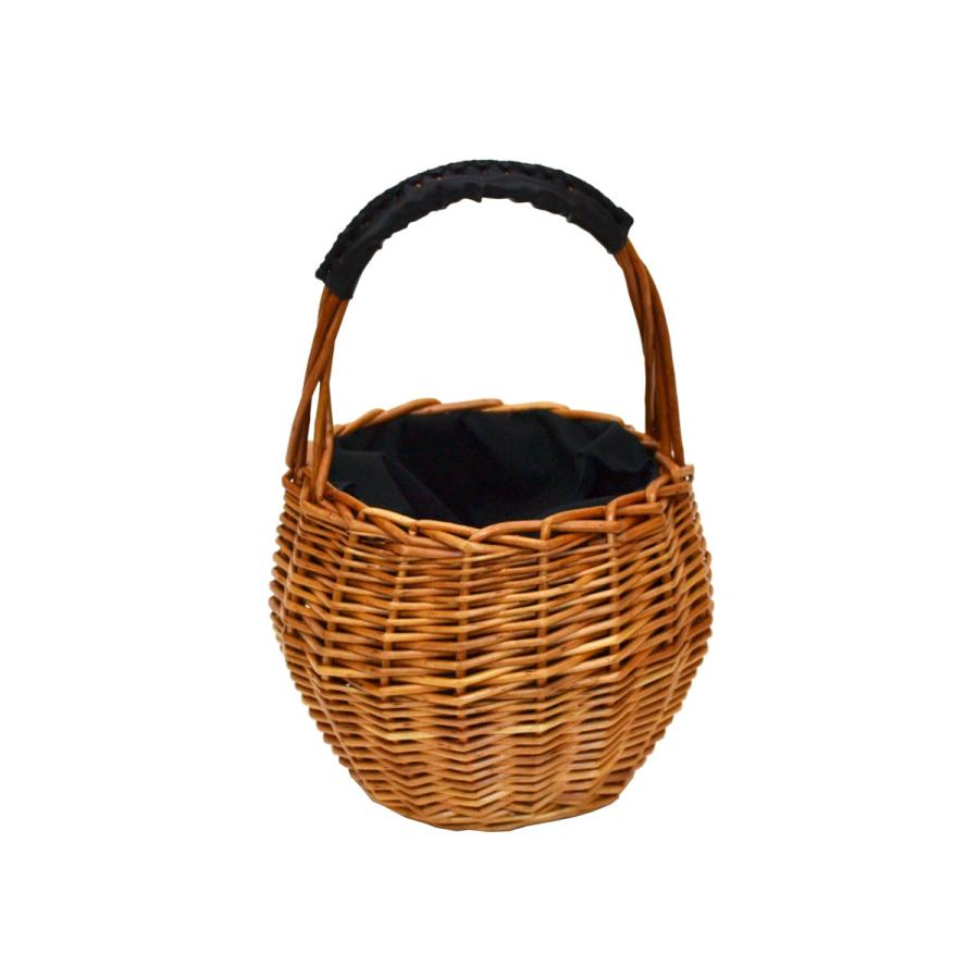 かごバッグ カゴバッグ 布付 柳 ウィロー 黒 ハンドバッグ 巾着 籠