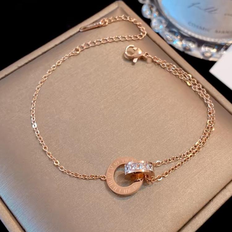 アンクレット レディース ダブルリング ステンレス製 ローマ字