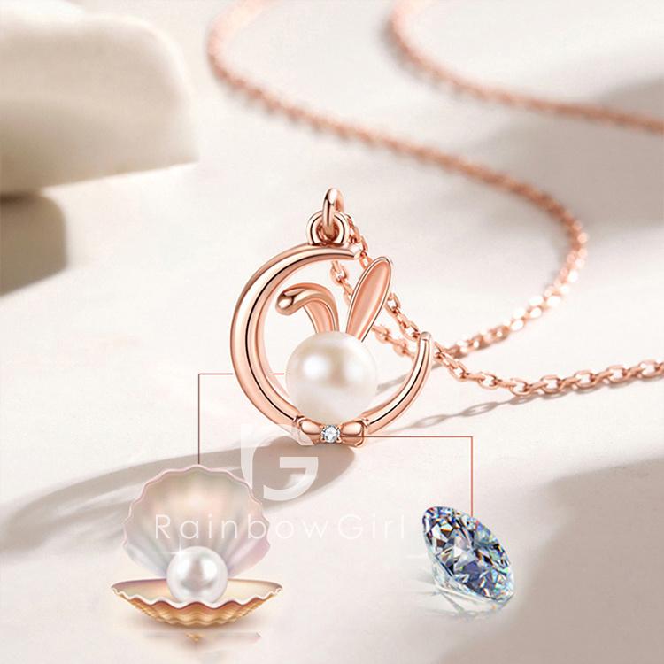 RainbowGirl ネックレス レディース うさぎ 月の兎 玉兎 可愛い 淡水