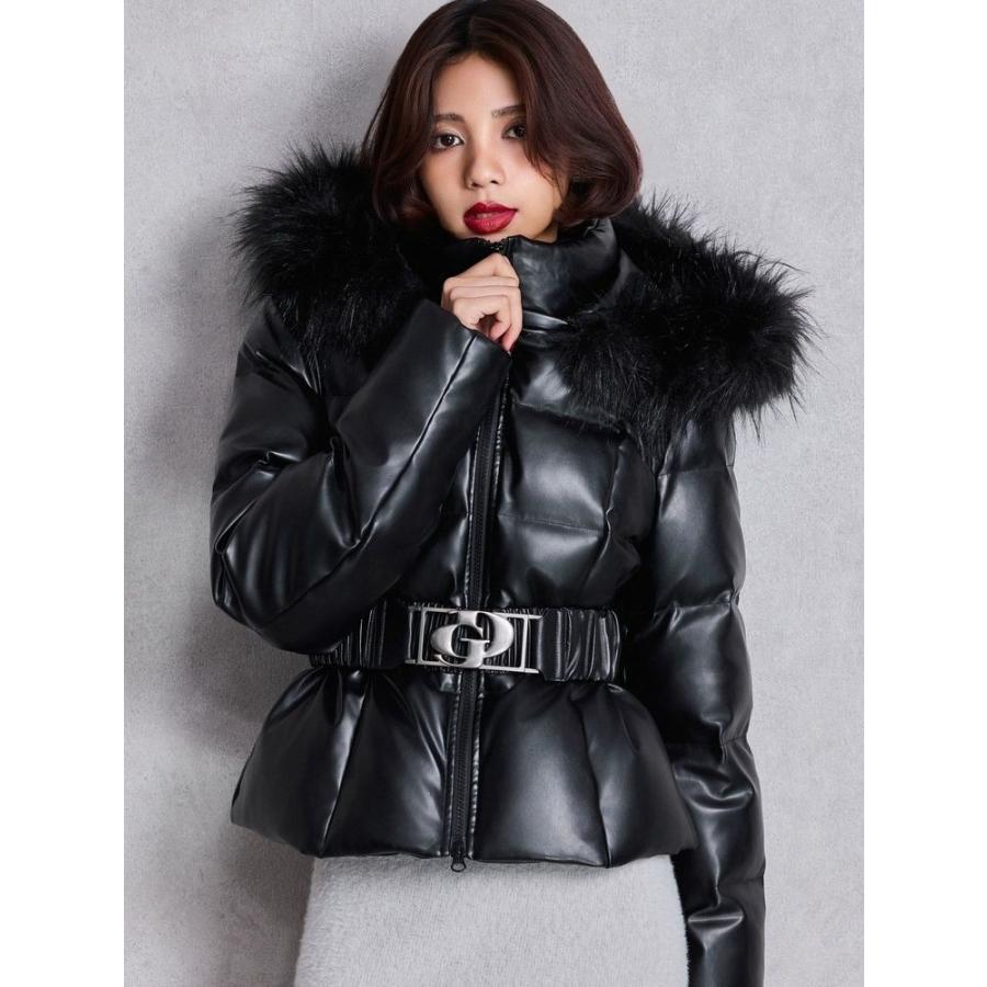 GYDA（ジェイダ） GDベルト付きフェイクレザーショートダウンコート