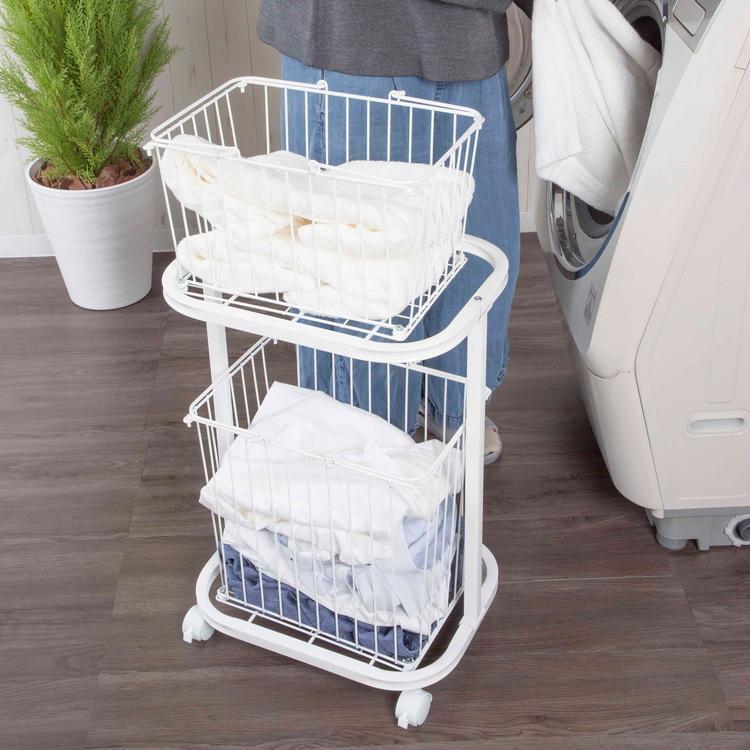 ランドリーラック バスケット カゴ 洗濯かご2個付き 洗濯機 ラック