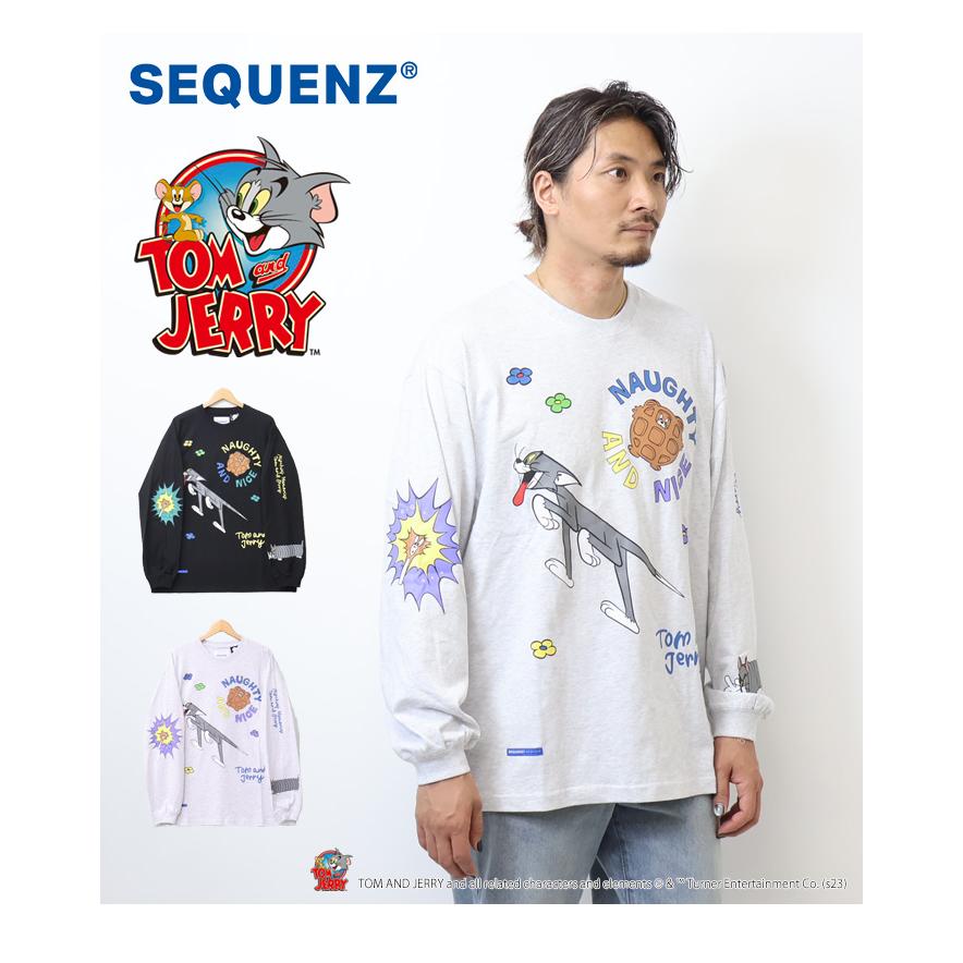 SEQUENZ トムとジェリー カレッジプリント 長袖Tシャツ ビッグT ロンT