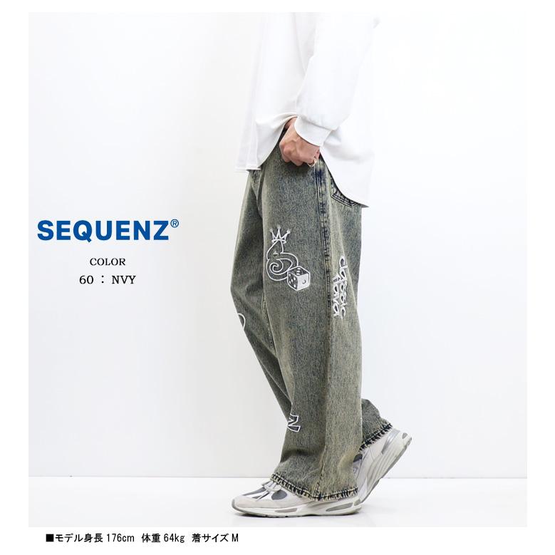 SEQUENZ シークエンズ 刺繍 ルーズデニムパンツ ジーンズ メンズ 送料