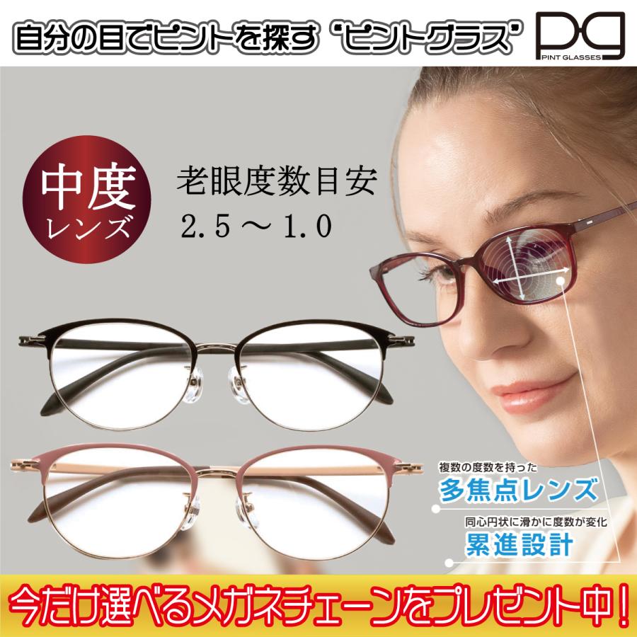 ピントグラス プレゼント付き 中度 レンズ 度数 +0.6〜+2.5D 老眼鏡