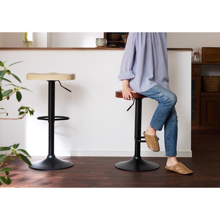 リコメン堂 カウンターチェア 2脚セット 木製 天然木 高さ調節 昇降式