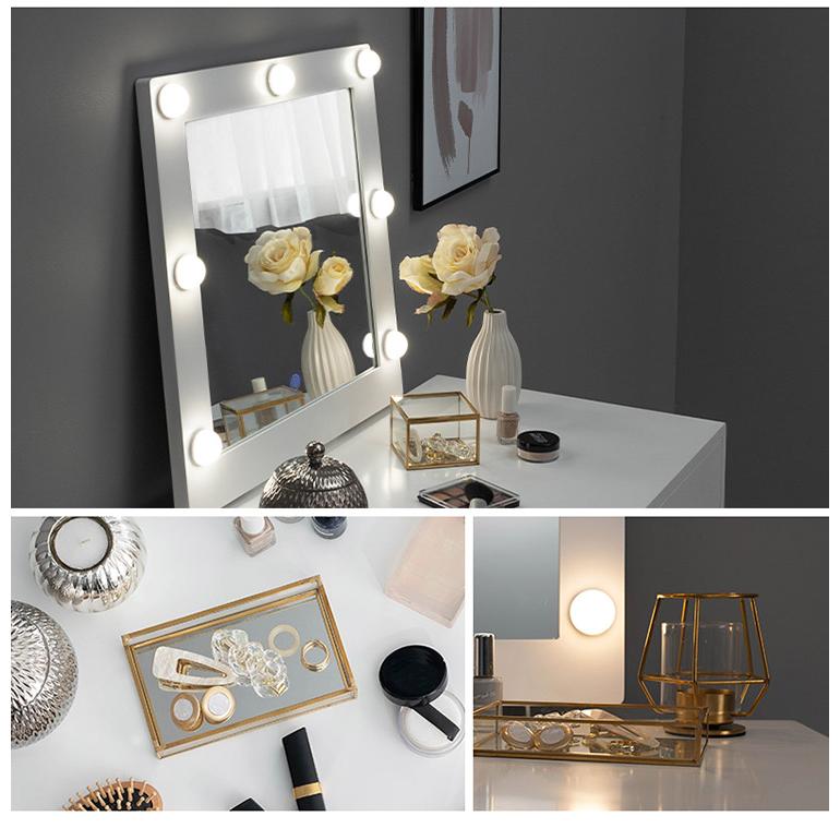 LEDライト付き 女優ドレッサー スツールセット 3色ライト 照明 正方形