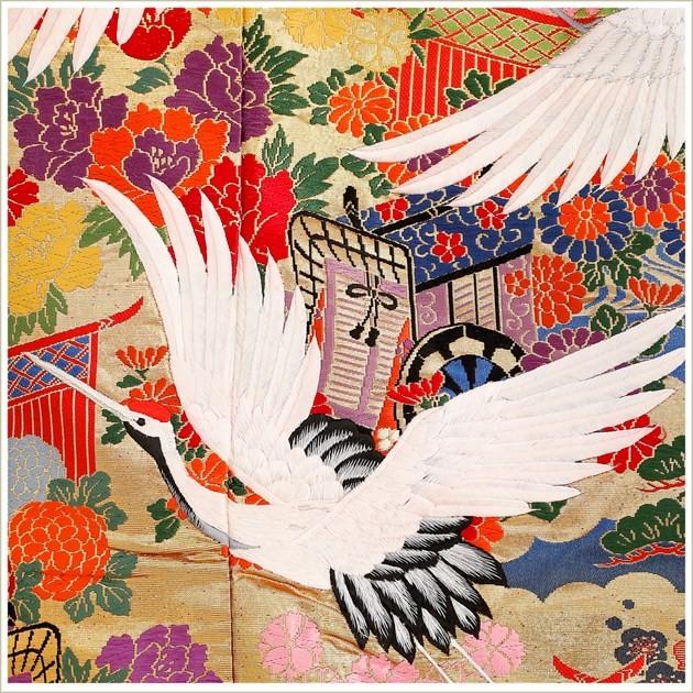 色打掛けレンタル・紋付きセット〔打掛け〕iu019 華燭飛翔鶴と古典慶び