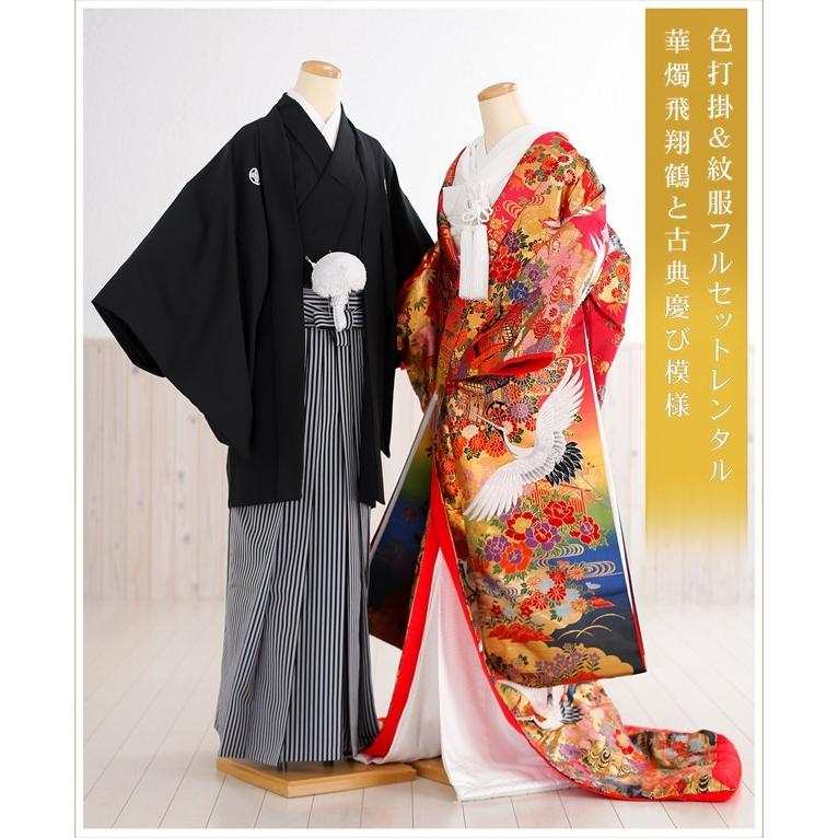 色打掛けレンタル・紋付きセット〔打掛け〕iu019 華燭飛翔鶴と古典慶び