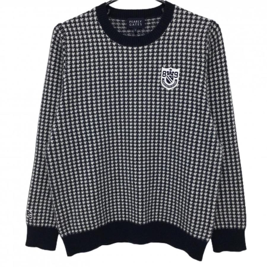 美品】パーリーゲイツ セーター 白×ネイビー 千鳥格子 カシミヤ混