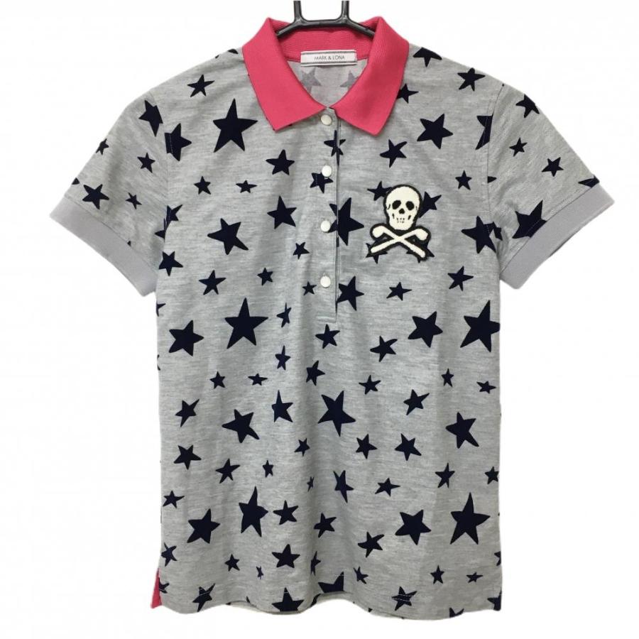 マークアンドロナ 半袖ポロシャツ グレー×ダークネイビー 星柄 スター