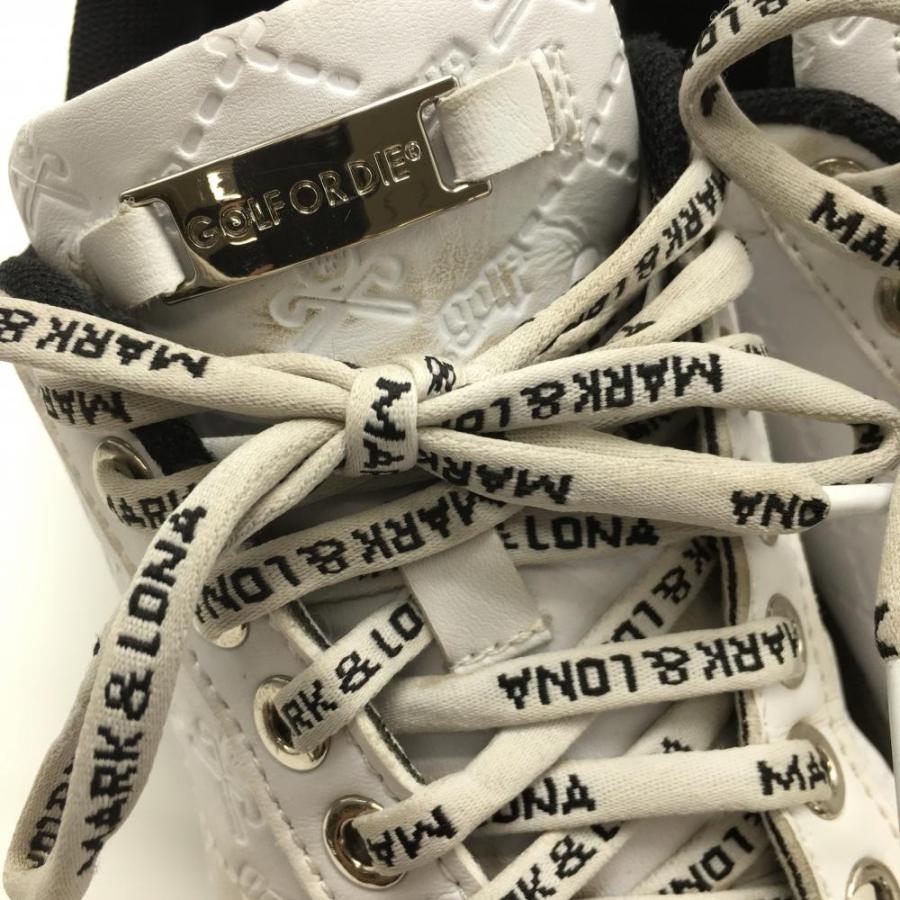 マークアンドロナ ゴルフシューズ 白×黒 スカル 地模様 レディース 23