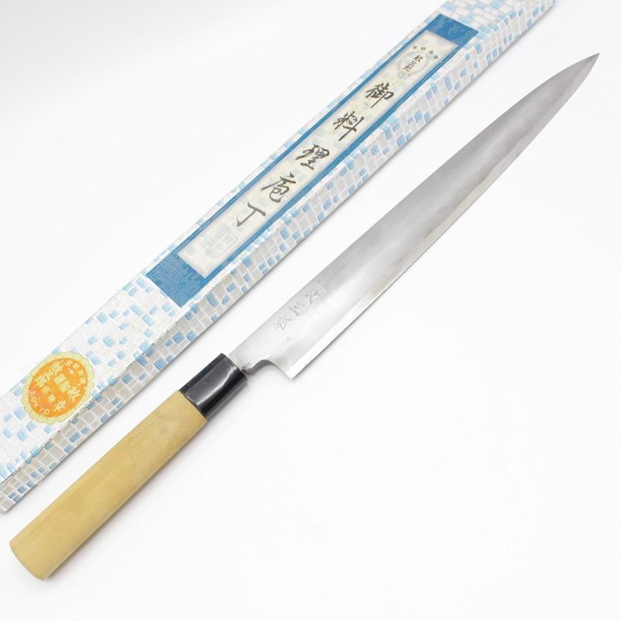 紋三郎 柳包丁 九寸 栗型柄 刃渡り約270mm 和包丁 柳刃 : リファン