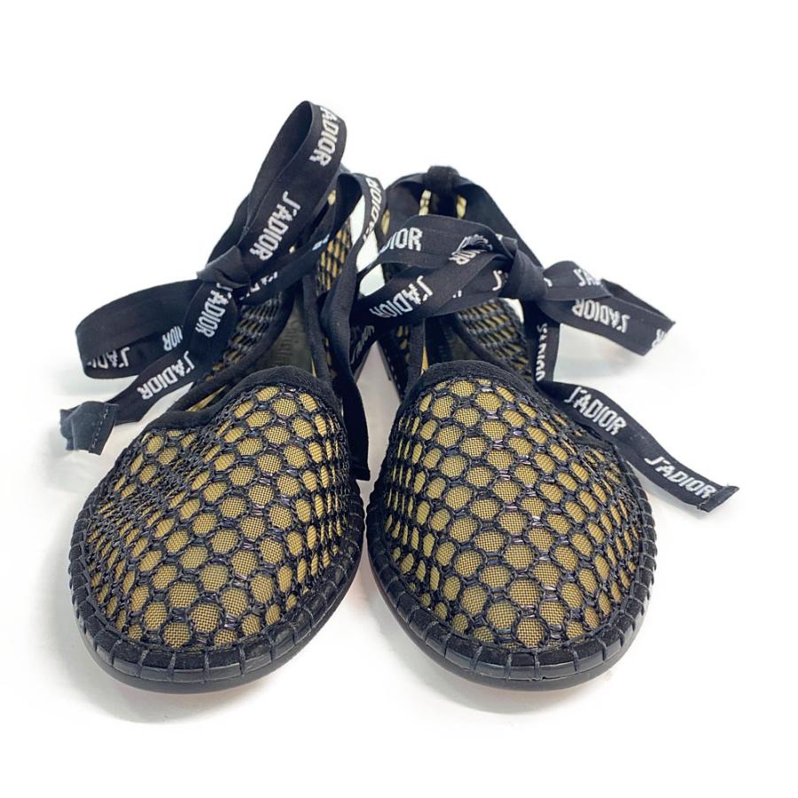 クリスチャンディオール JADIORリボン メッシュ フラットシューズ 靴