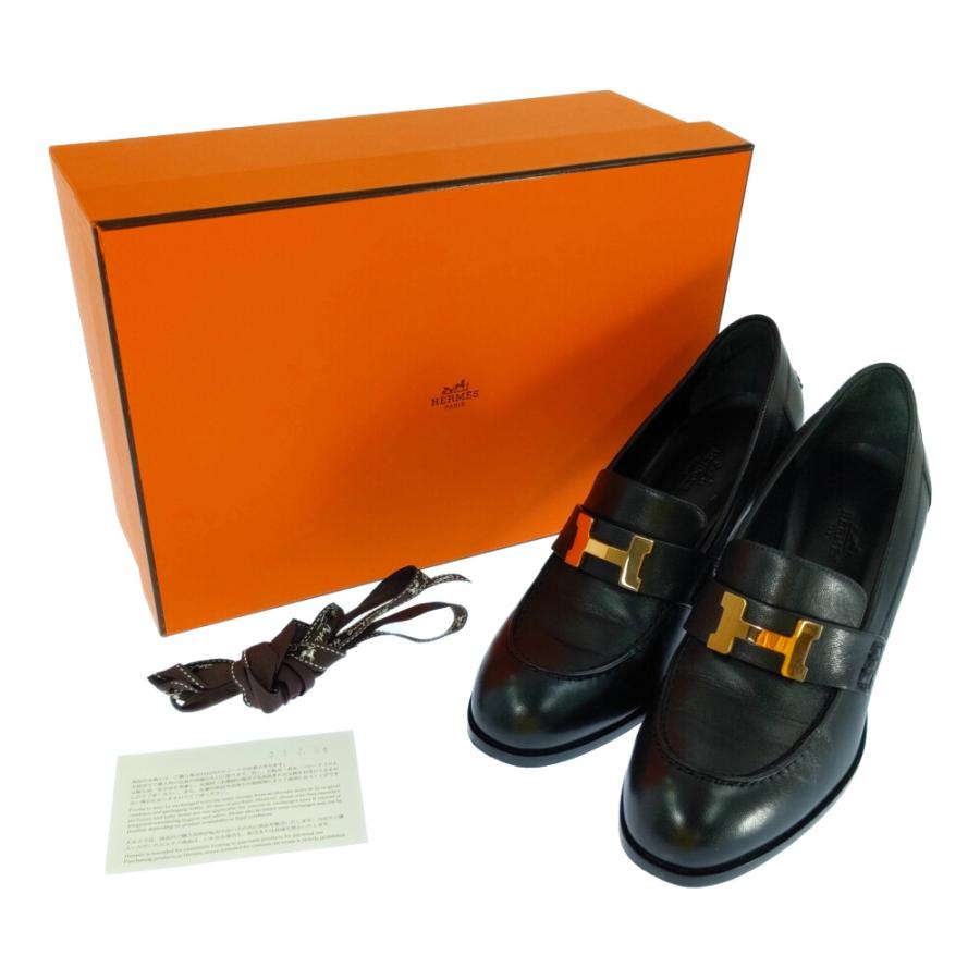 HERMES（エルメス） モカシンパリ・Hロゴ ゴールド金具 ローファー 靴