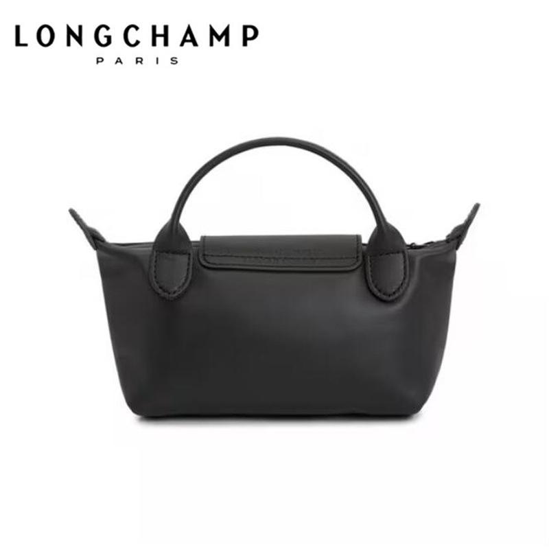 ロンシャン LONGCHAMP 黒レザー ショルダーバッグ ダブルファスナー