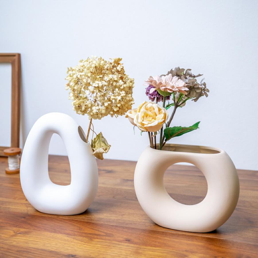 ドーナツ型 花瓶 陶器 フラワーベース 花びん 一輪挿し マット 生花