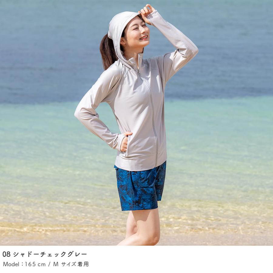ラッシュガード レディース フードジップパーカー 水着用 長袖 体型
