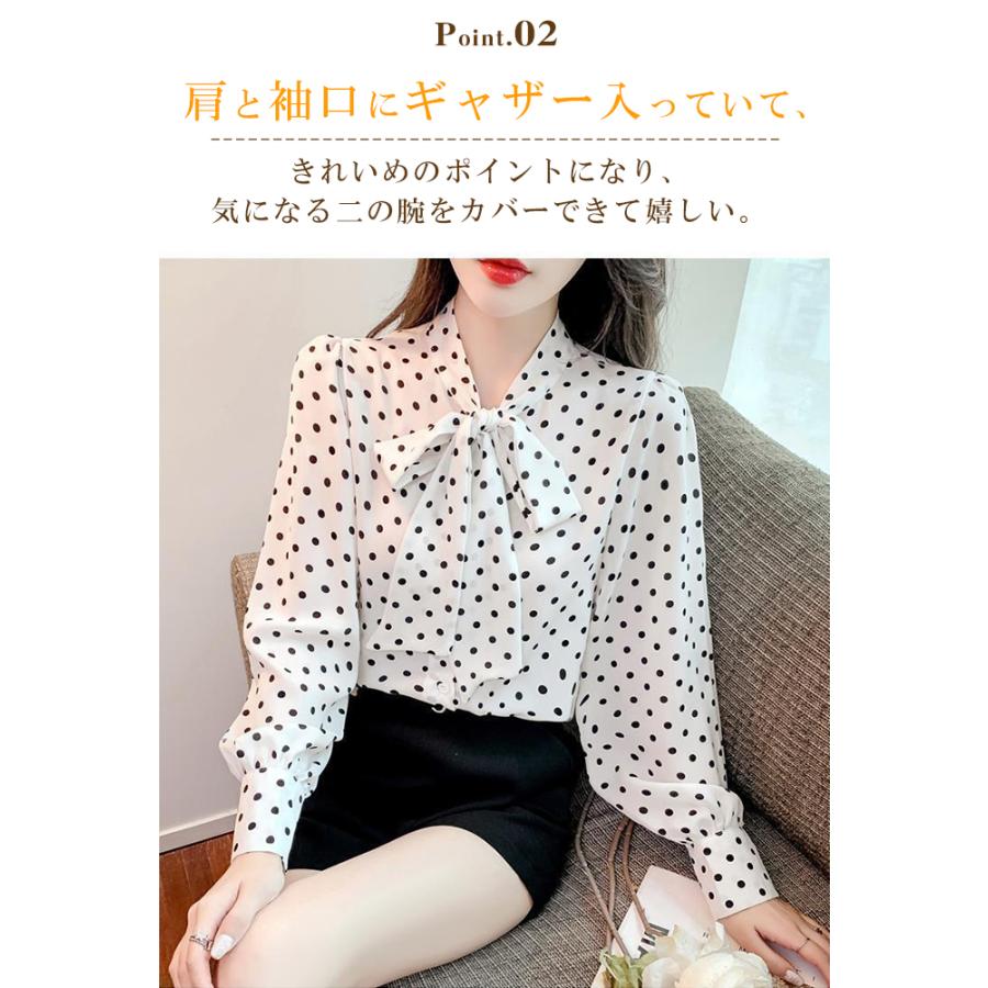 ドットブラウス 水玉 シフォンブラウス リボンボウタイブラウス