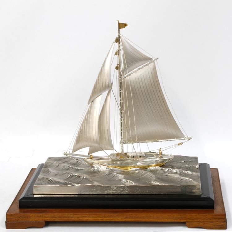 天下一ハレルヤ 純銀 帆船模型 置物 インテリア シルバーカラー 天下一
