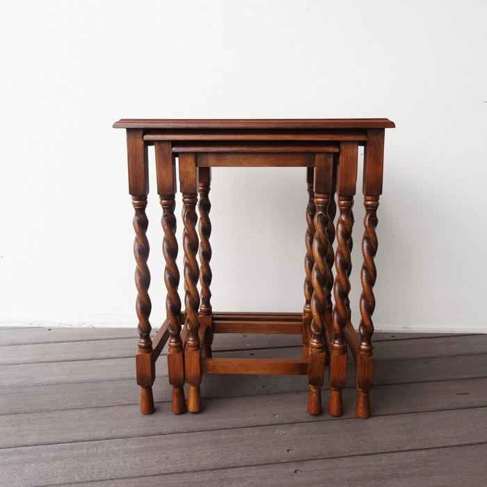 ネストテーブル3点セット サイドテーブル オーク無垢 ツイスト脚