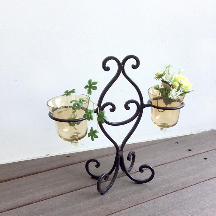 キャンドルホルダー ガラス アイアン アンティーク キャンドルスタンド