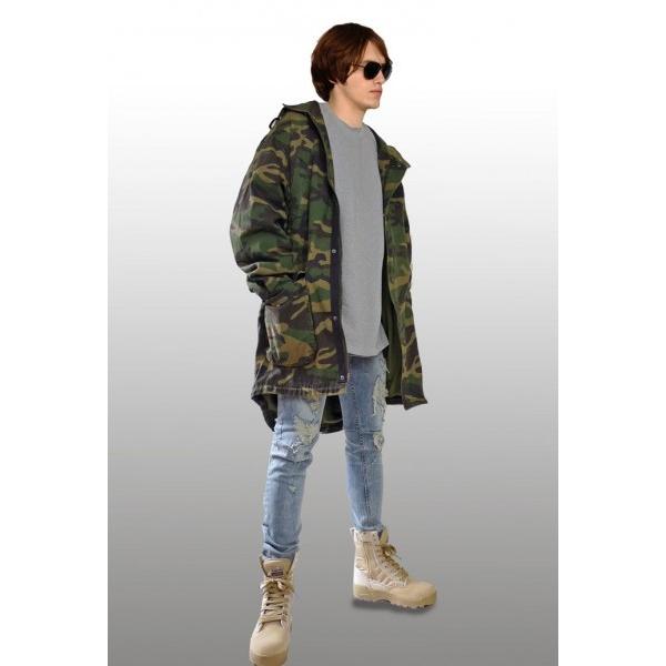 カモフラージュ （迷彩）のフード付 モッズコート ビッグシルエット