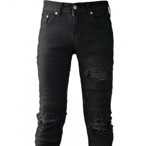 クラッシュ ダメージ スキニー ブラック ジーンズ デニム スリム