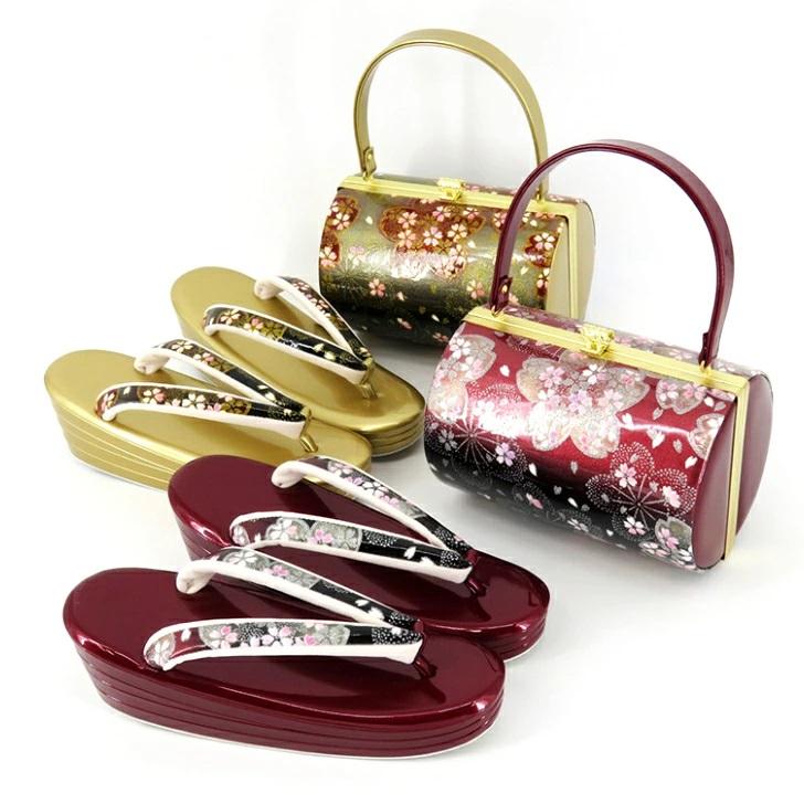 振袖用 草履バッグセット New桜柄 厚底草履 ハイヒールぞうり 筒型