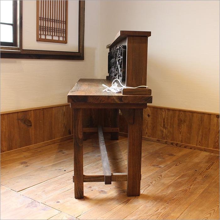 手彫り欄間と古材を使用した和風カウンターテーブル ケヤキ 無垢材 和