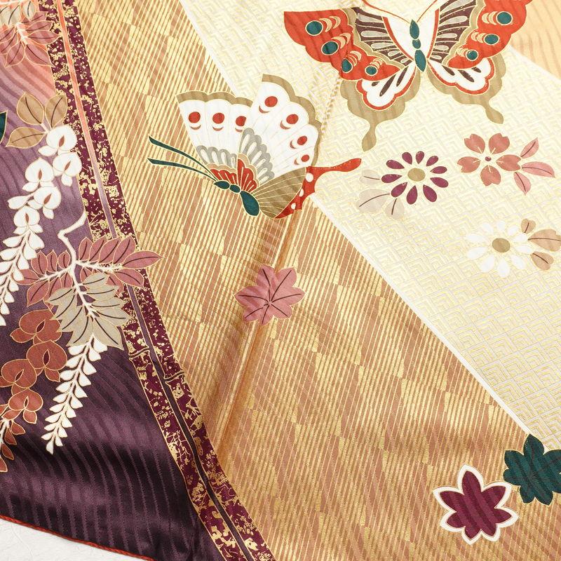 中古 振袖 正絹 蝶 古典柄 袷仕立て 身丈166cm 裄丈67cm 箔 金彩 成人