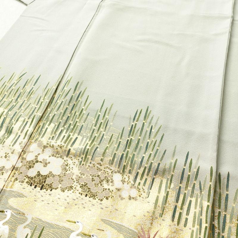 中古 色留袖 松尾光琳 木賊鷺 落款入り 一つ紋付き 縮緬 正絹 古典柄