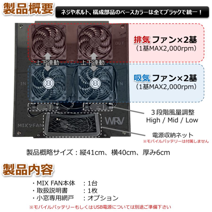 ハイエース小窓専用 換気扇 MIX FAN（ミックスファン）200系4型以降 吸