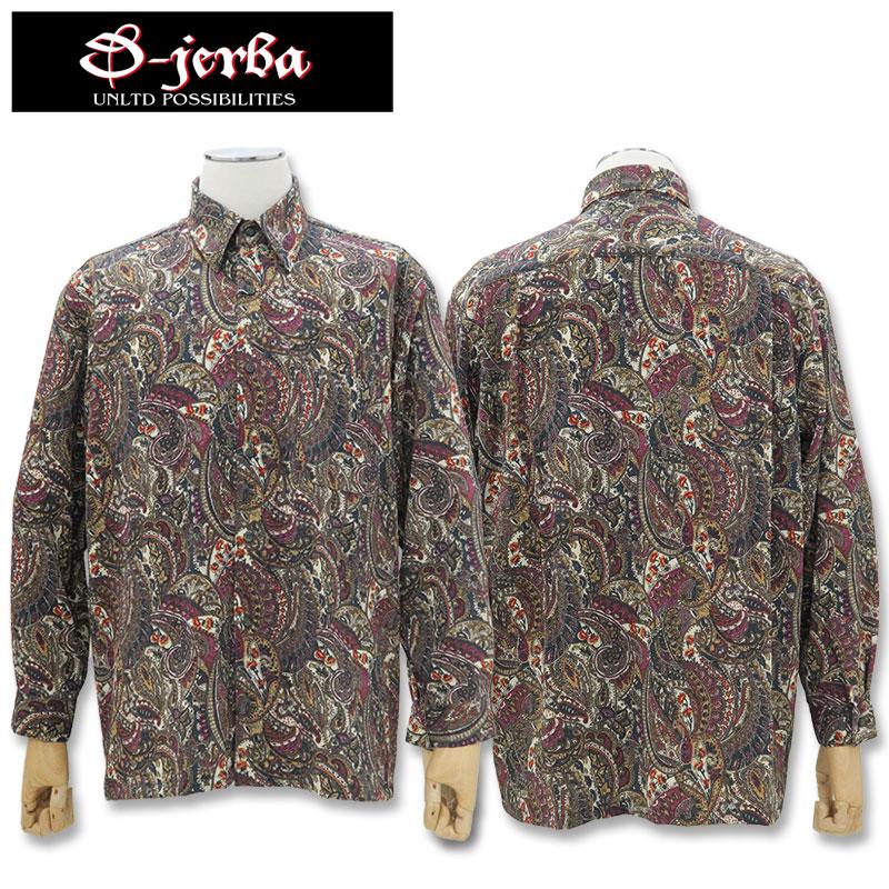 25％OFF／ジェルバ ペイズリー柄長袖シャツ 391026 えんじ(65) モス
