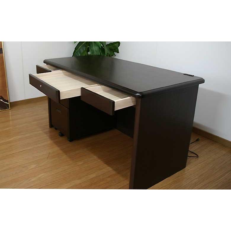 135 高級書斎机 デスク ダークブラウン trn 片袖机 ワゴン付き 社長机
