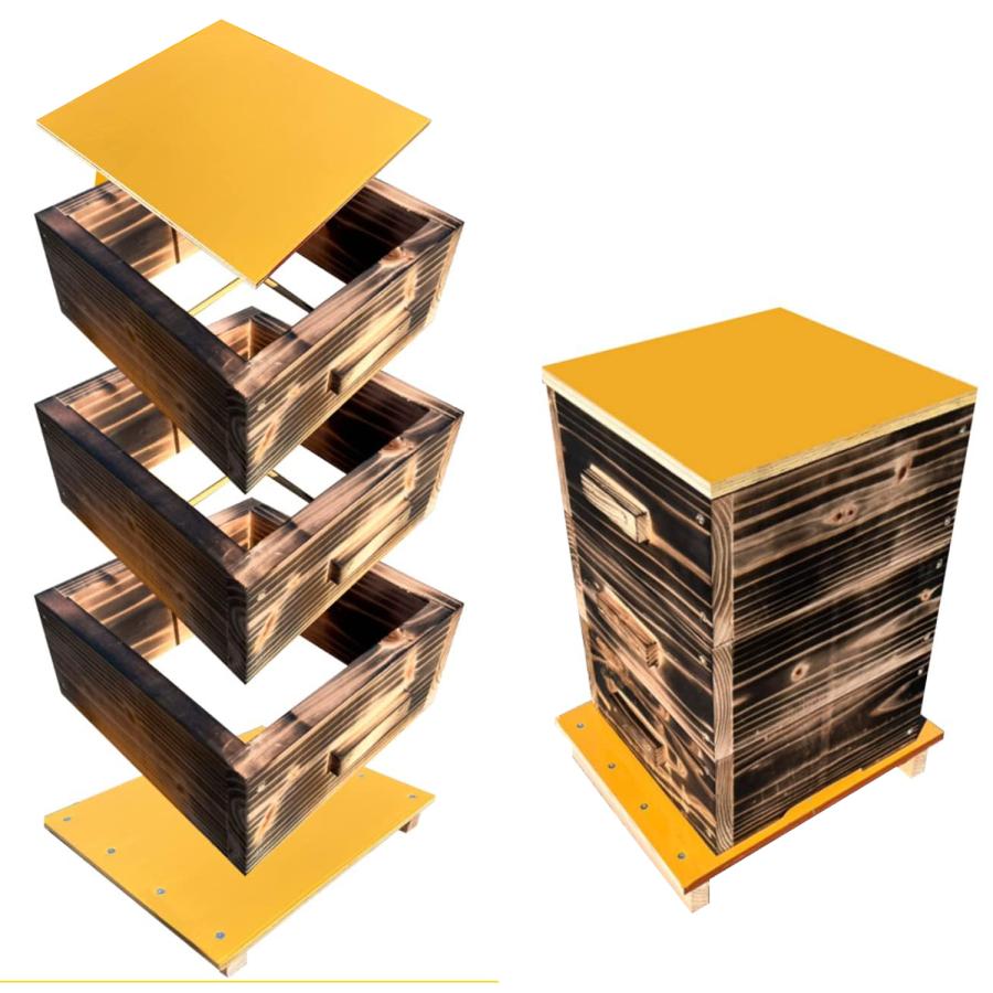 日本蜜蜂 巣箱 3段 二ホンミツバチ 日本みつばち 重箱式巣箱 送料無料