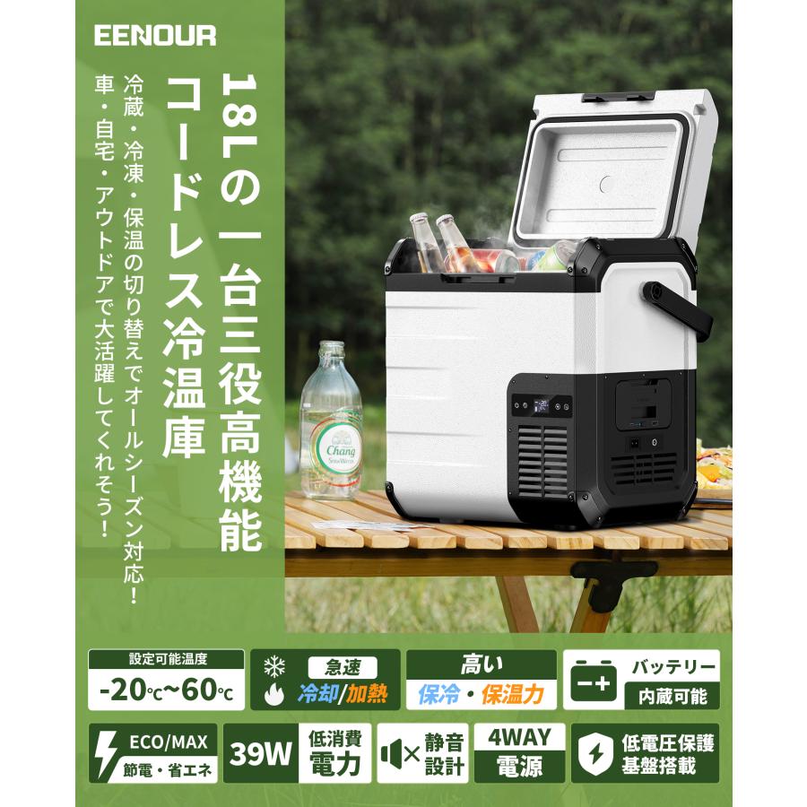 EENOUR ポータブル冷蔵庫 車載冷蔵庫 冷温庫 18L バッテリー付き -20