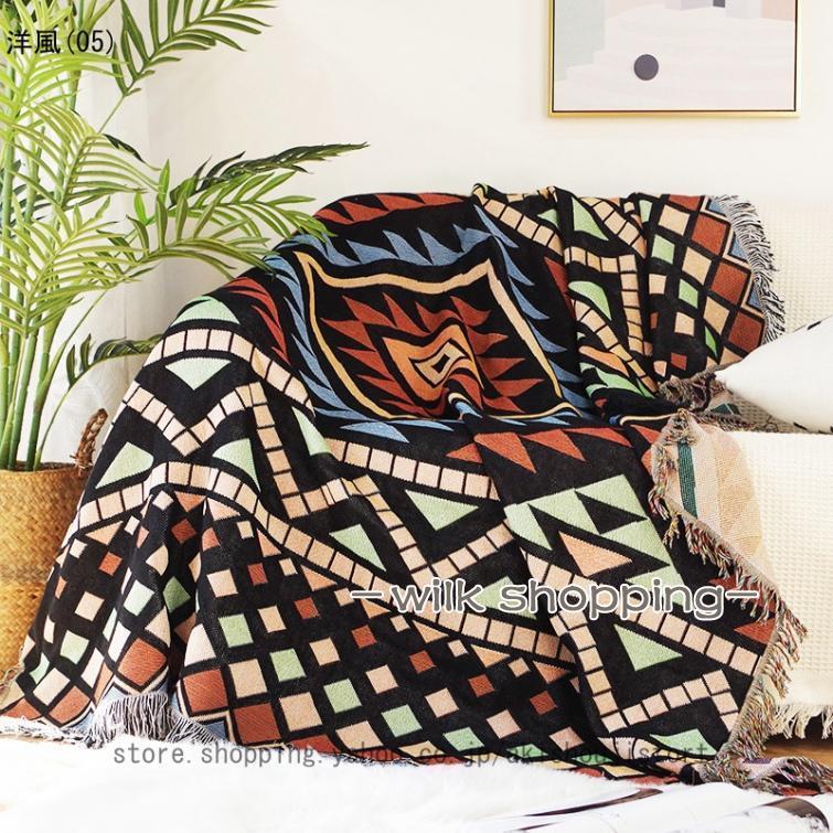ネイティブ柄 マルチカバ ソファーカバー エスニック 肩掛け ラグ