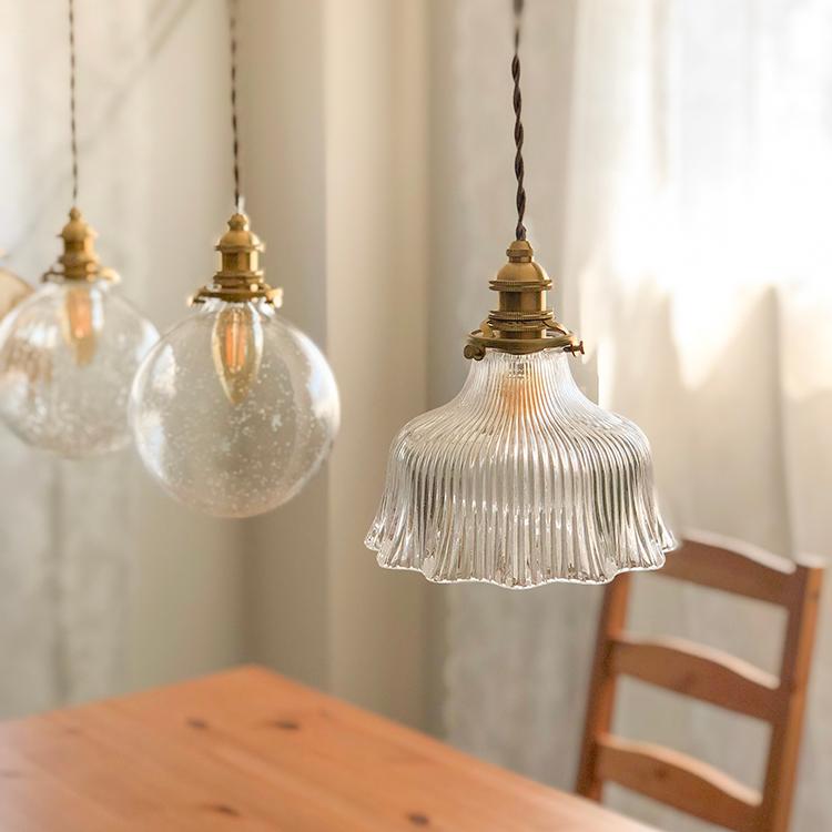 ペンダントライト 1灯 E17 全6種類 ガラスシェード 丸型 引掛け