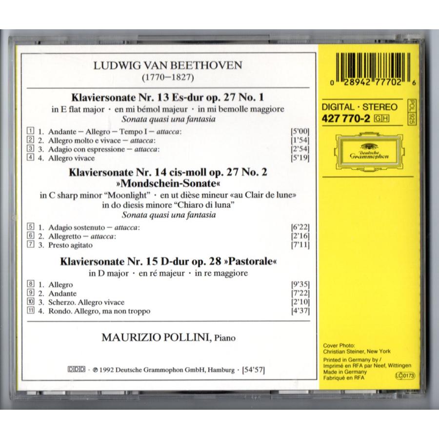 送料無料 CD 独盤 ポリーニ ベートーヴェン：ピアノ・ソナタ第13番、第