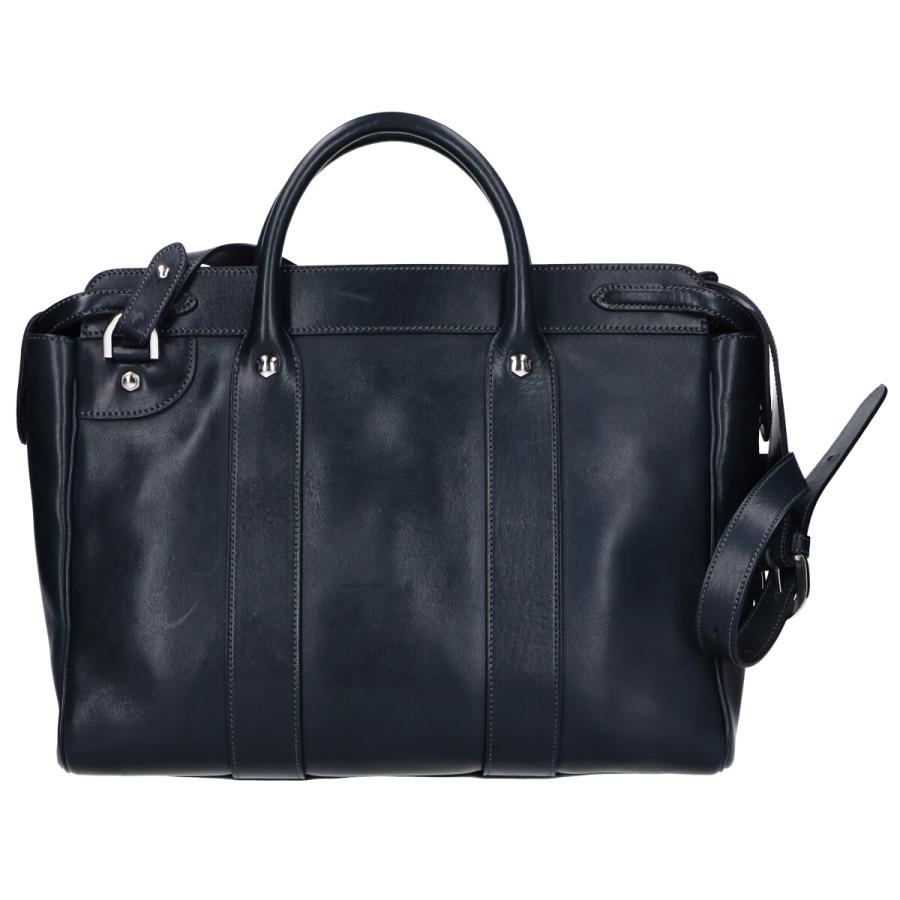 美品 万双 m00000281 双鞣和地 トート ブリーフケース ネイビー