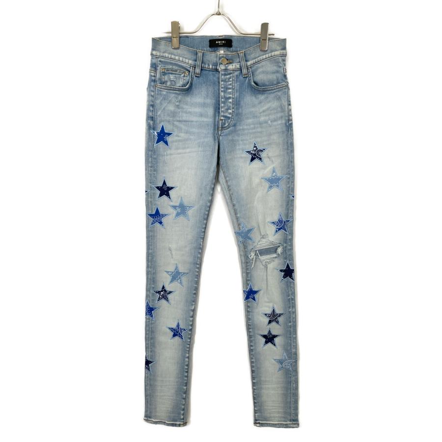 AMIRI アミリ スターパッチ クラッシュ デニムパンツ ライトブルー 28