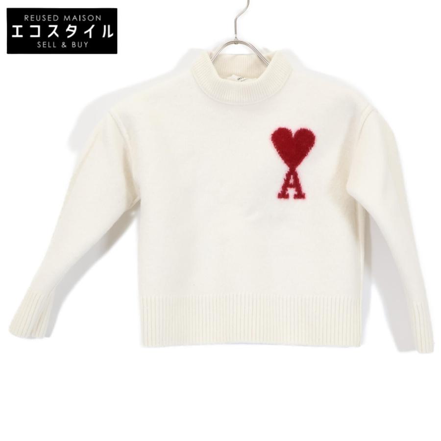 AMI PARIS アミパリス ホワイト ウール クルーネック ニット S
