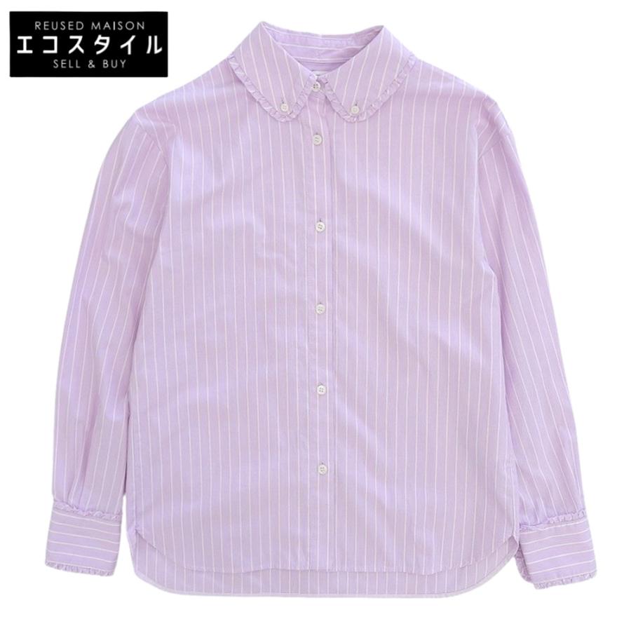 yori ヨリ ミニフリルストライプシャツ ピンク