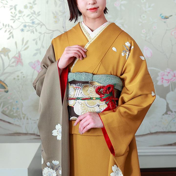 振袖レンタル 成人式 高級正絹 FS-535LT 鼈甲色 背が高い 振袖